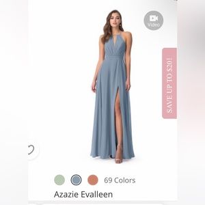 Azazie Evalleen A-Line Pleated Chiffon Floor-Length Dress Dusty Blue